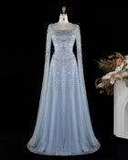 Luxury Beaded Caramel Evening Dress with Cape Sleeve SS591