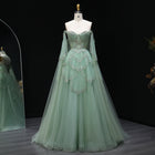 Gorgeous Beaded Sage Green Evening Dress with Cape Sleeves SS215