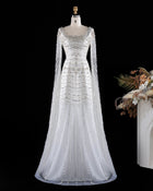 Luxury Beaded Caramel Evening Dress with Cape Sleeve SS591