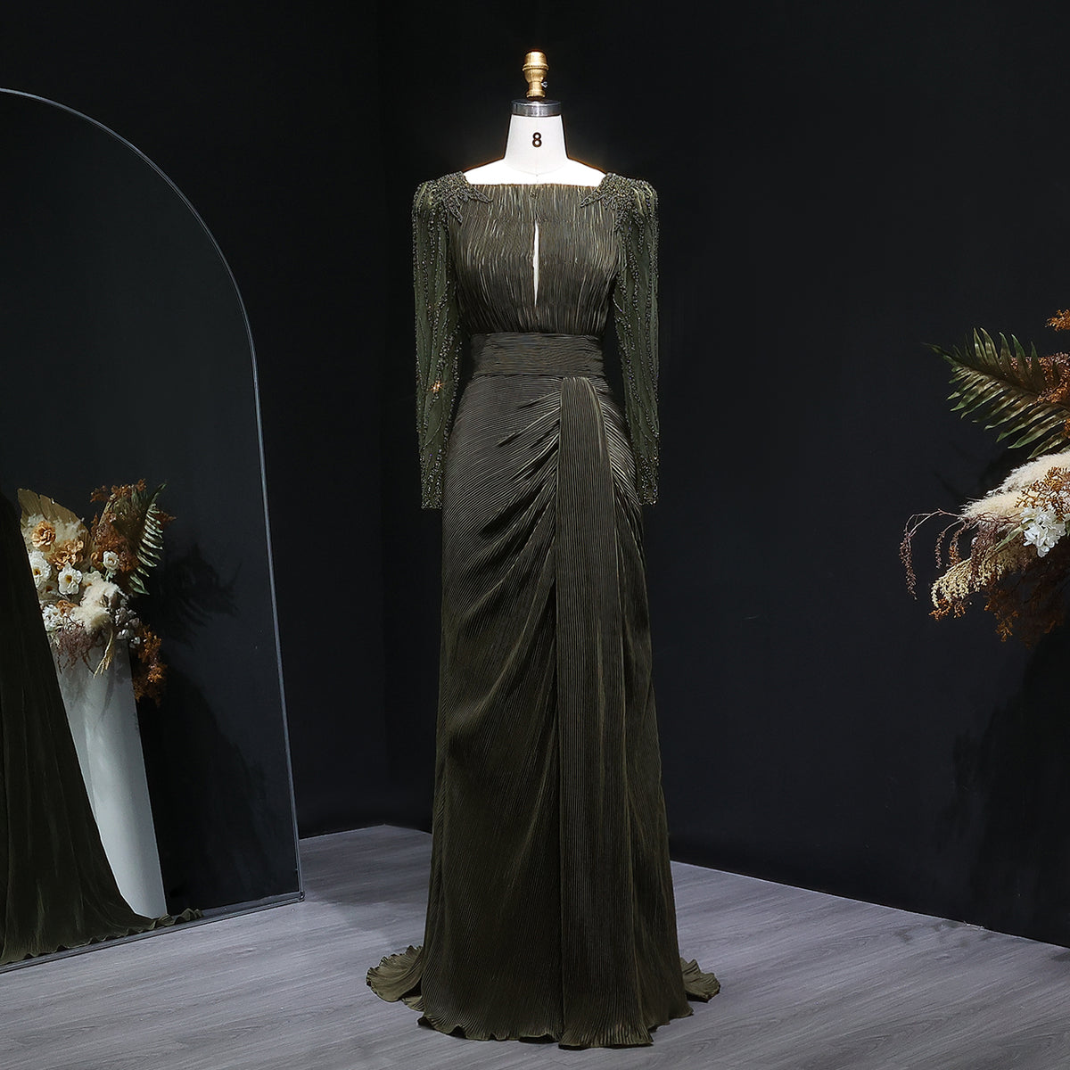 Luxury Beaded Long Sleeves Evening Dress with Overskirt SF410