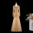 Exquisite Gold V Neck Sequin Mermaid Evening Dress