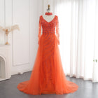 Luxury Beaded Orange Long Sleeves Evening Dress with Overskirt SS222