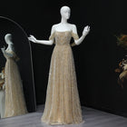 Luxury Beaded Champagne Off-Shoulder Evening Dress SS676