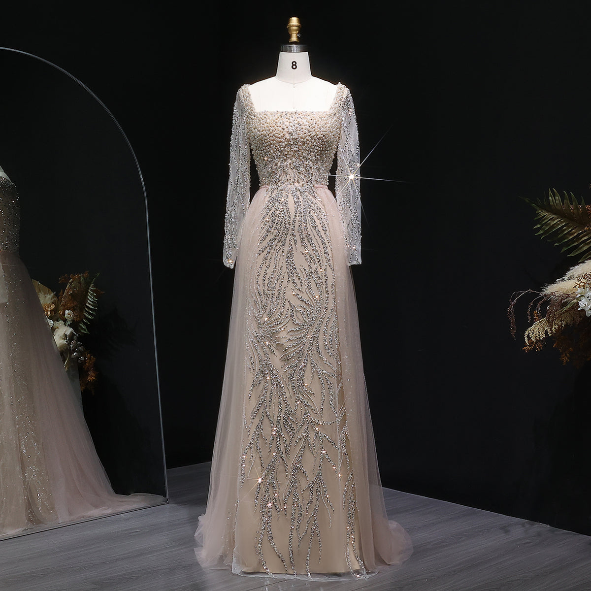 Luxury Beaded Long Sleeve Evening Dress SS632