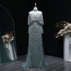 Gray Off Shoulder Beaded Evening Dress with Cape SS557