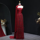 Luxury Sage Green Feathers Evening Dress with Scarf Cape SS014