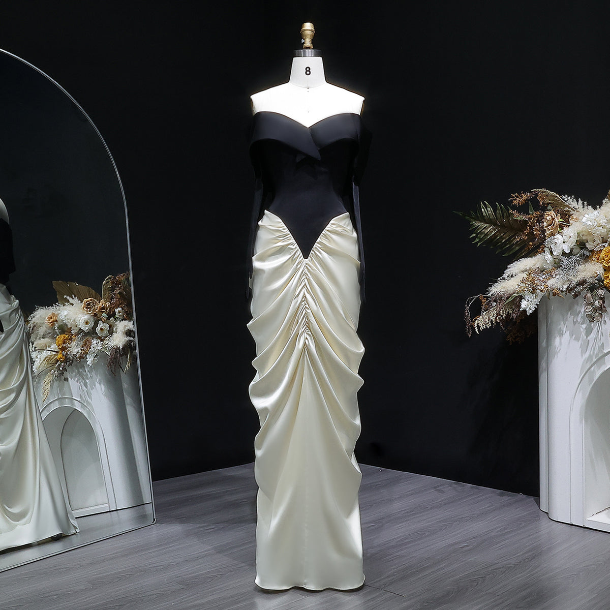 Elegant White&Black Off Shoulder Mermaid Evening Dress SF531