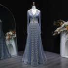 Elegant Champagne Notched Collar Beaded Long Sleeve Evening Dress SS419