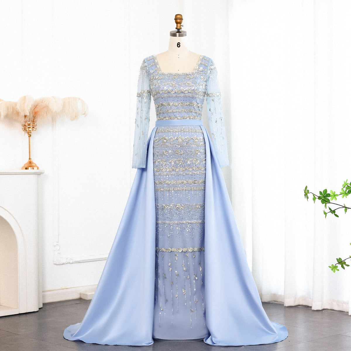 Luxury Champagne Evening Dress with Detachable Overskirt SS238A