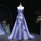 Luxury Blue Strapless 3D Flower Satin Evening Dress