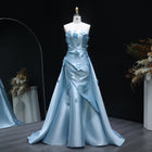 Luxury Blue Strapless 3D Flower Satin Evening Dress