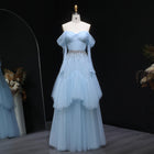 Elegant Gray Spaghetti straps A-Line Evening Dress SF314