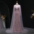 Luxury Pink Beaded Sequin Cape Sleeves Mermaid Evening Dress