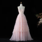 Pink Sweetheart Corset Tiered Ruffled Evening Dress