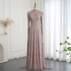 Sage Green High Neck Cape Sleeves Beaded Evening Dress
