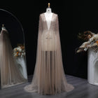 Elegant Black Beaded Long Cape Evening Dress SF082