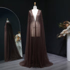 Elegant Black Beaded Long Cape Evening Dress SF082