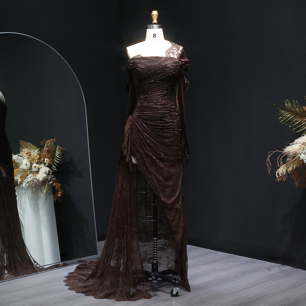 Elegant Lace Black Dress with Gloves SF017