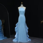 Elegant Halter Blue Evening Dress with Ruffles Train SS524