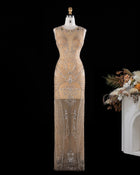 Exquisite Nude Beaded Rhinestone Mermaid Evening