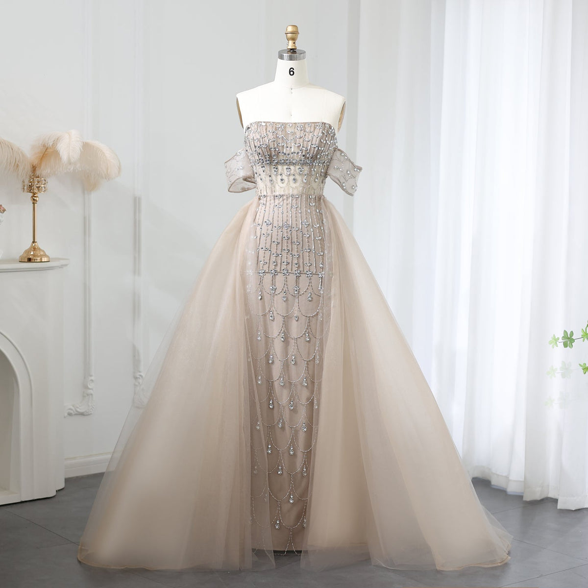 Luxury Champagne Mermaid Evening Dress with Overskirt SS168