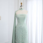 Luxury Sage Green Feathers Evening Dress with Scarf Cape SS014