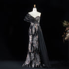 Romantic Blue Rhinestone Leaf Pattern Asymmetrical Tulle Streamer Mermaid Evening Dress SS136
