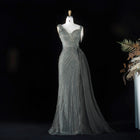 Luxury Pink Beaded V-Neck Long Evening Dresses with overskirt SS103