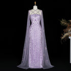 Beaded Mermaid Evening Dress with Cape Sleeves SS391