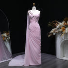 Elegant Light Pink Draped One Shoulder Evening Dress with Cap SF249