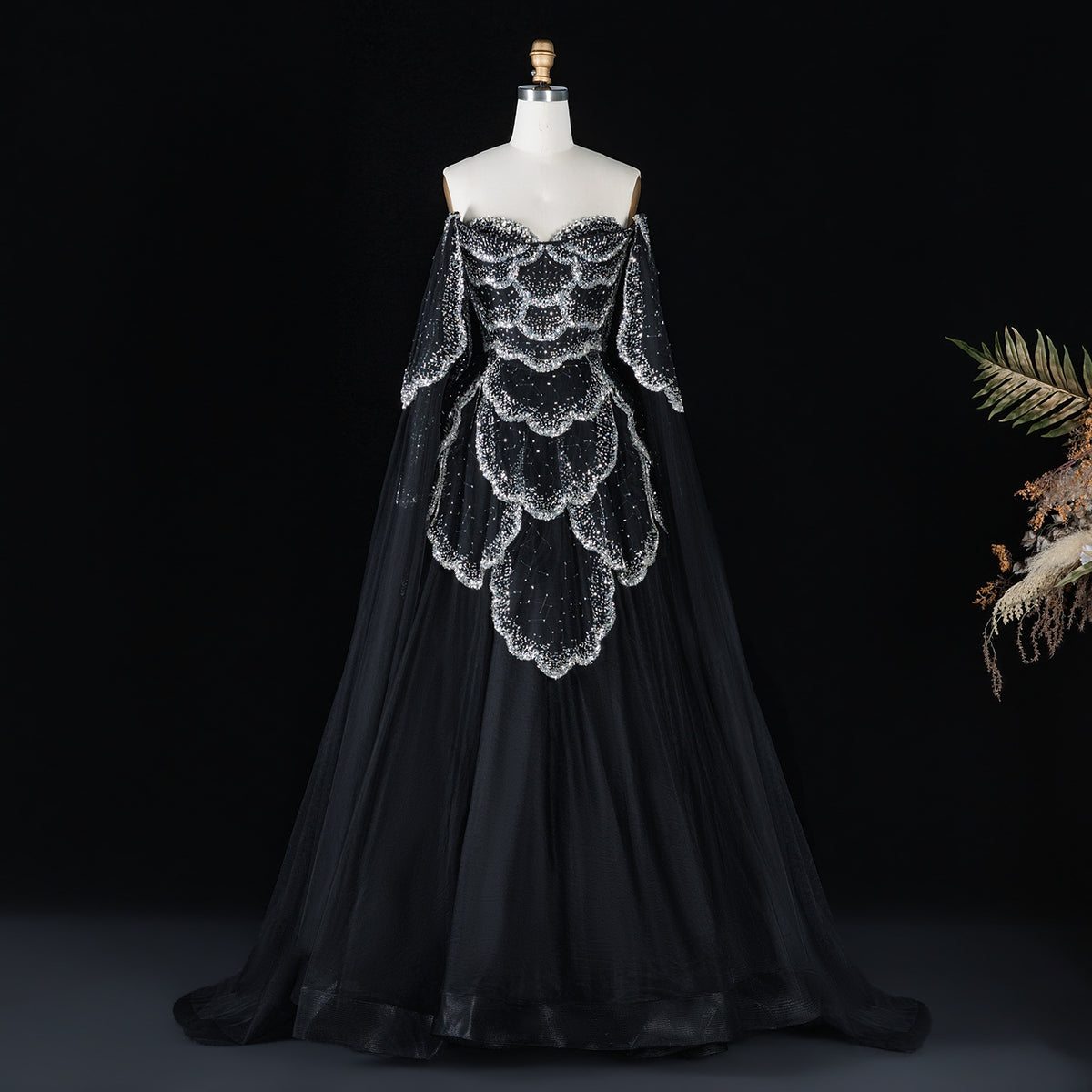 Gorgeous Beaded Sage Green Evening Dress with Cape Sleeves SS215