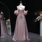 Luxury Dusty Pink One-Shoulder Beaded Fitted Evening Dress with Cape SS016