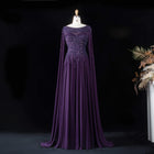 Luxury Blue Cape Sleeves Beaded Sequined Chiffon Evening Dress SS105
