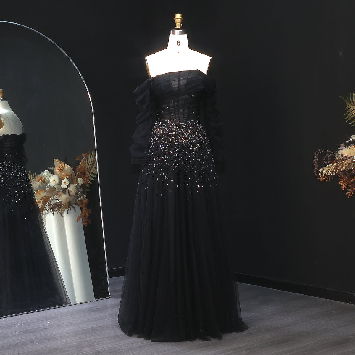 Luxury Crystal Royal Blue Long Sleeves Evening Dress SF333
