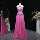 Elegant Pink Strapless Beaded Chiffon Evening Dress SS789