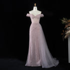 Elegant Pink Off-the-Shoulder Beaded Mermaid Evening Dress SS005