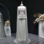 Glamorous Silver High Neck Sheer Evening Dress with Cape Sleeves SS531