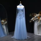 Glamorous Pink 3D Floral Strapless Tulle Evening Dress with Cape and Scarf SS239