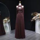 Luxury Brown Halter Neck Ruched Evening Dress with Cape SF460