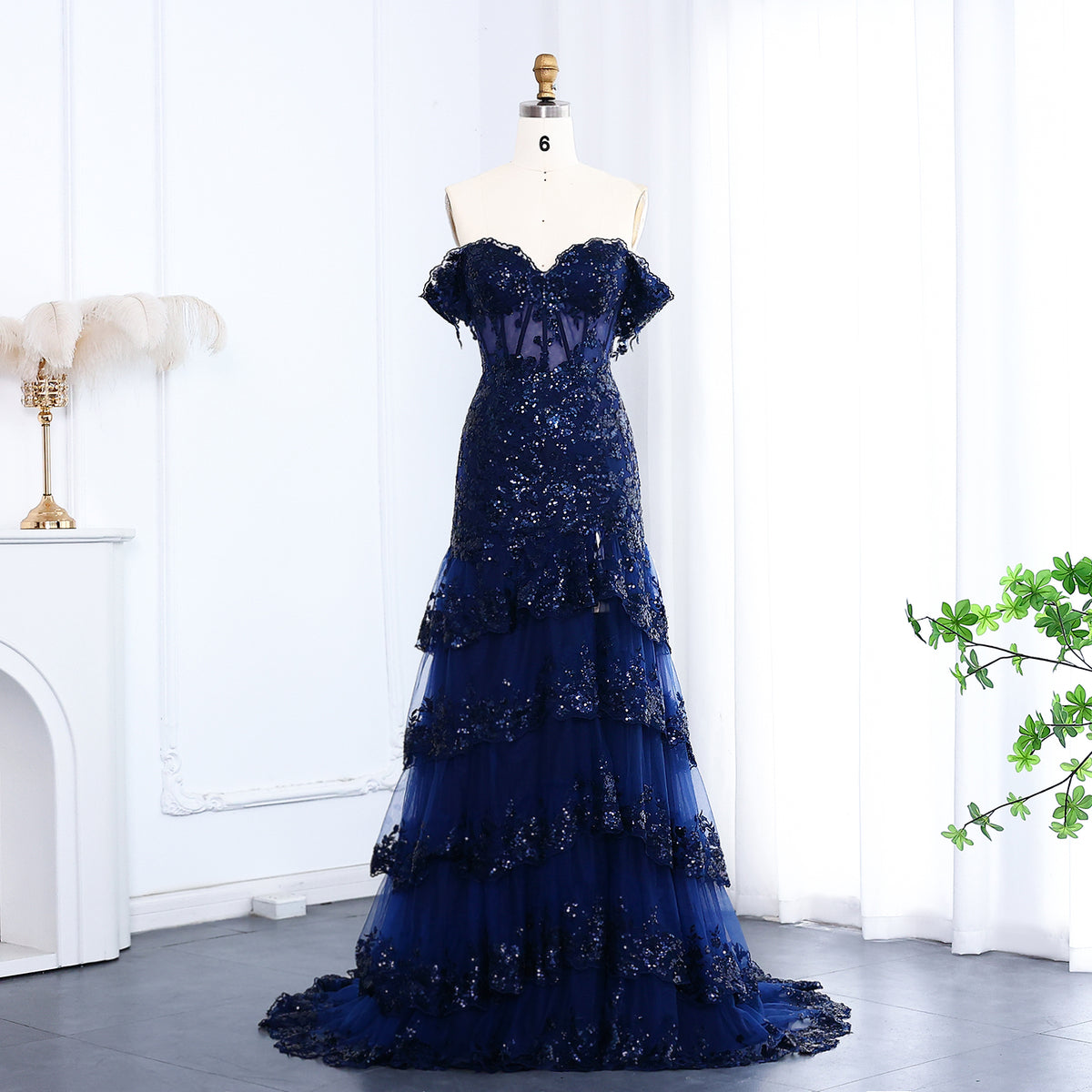 Glamorous Red Layered Ruffle Off-Shoulder Prom Dress SH151