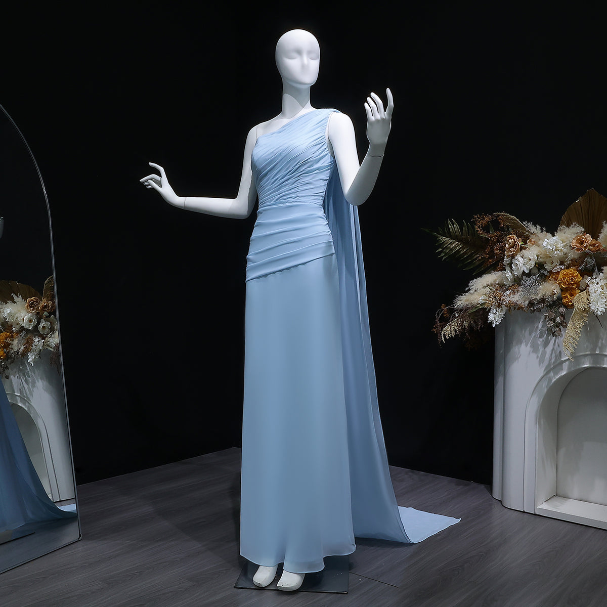 Elegant Yellow Mermaid Evening Dress with Cap Sleeves SF091