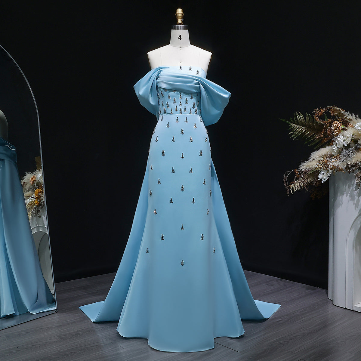 Luxury Crystal Off Shoulder Satin Evening Dress SS500