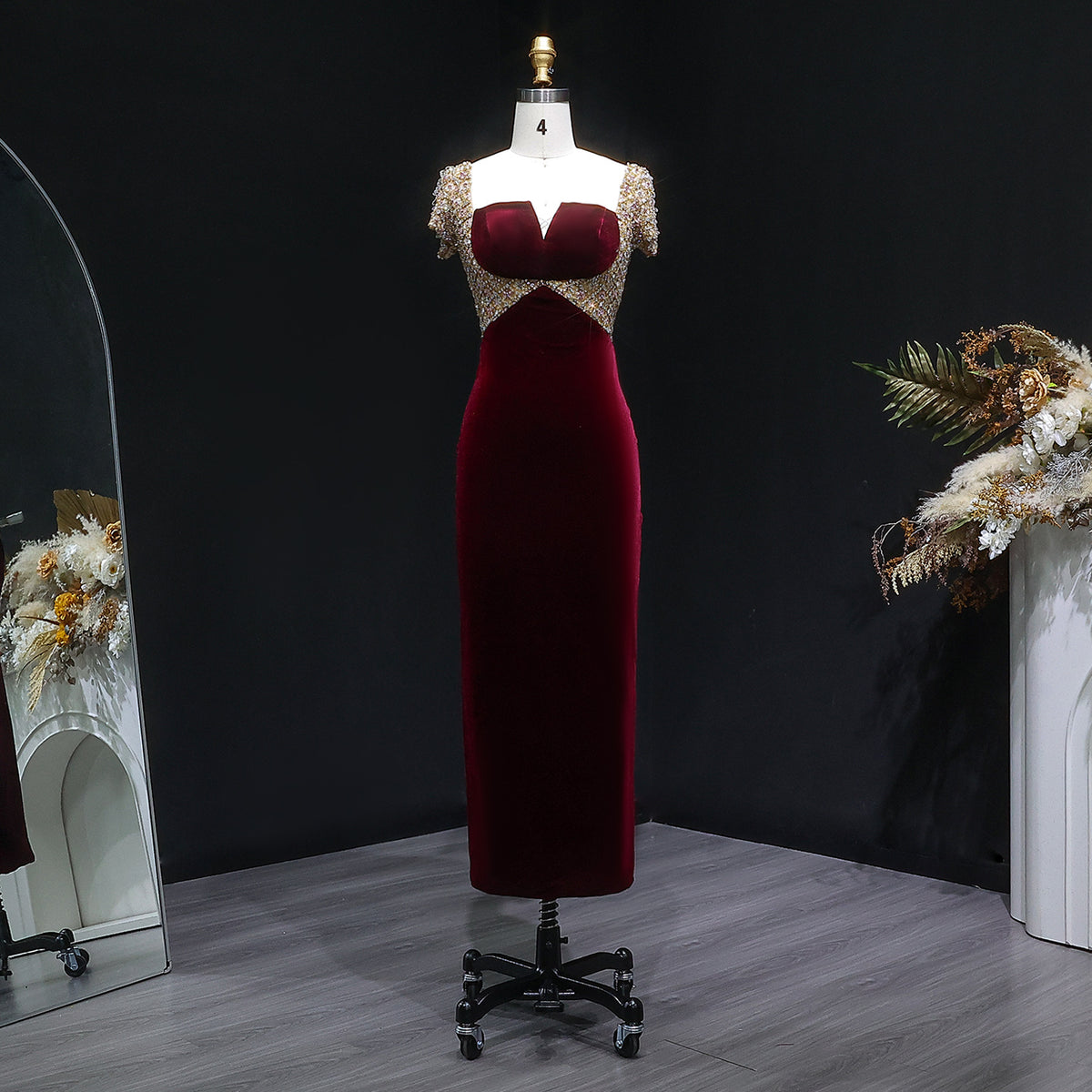Elegant Crystal Black Midi Straight Evening Dresses SS282