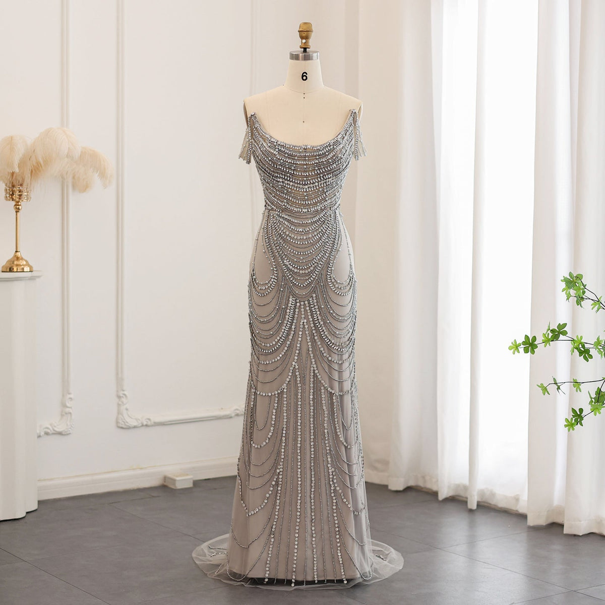 Luxury Crystal Gray Mermaid Evening Dresses SS403