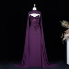 Navy Blue Beaded 3D Flowers Evening Dress with Cape SS074