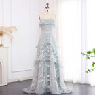 Luxury Pearls Silver Gray Off Shoulder A-Line Evening Dress SS485