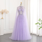 Luxury Beaded Beige Evening Dress with Cape Sleeve SS495