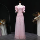 Elegant Puff Sleeve Pink Sequin Two-Piece Evening Dress SS548