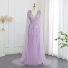 Luxury Crystal Sage Green V-Neck Evening Dresses with Cape SS399
