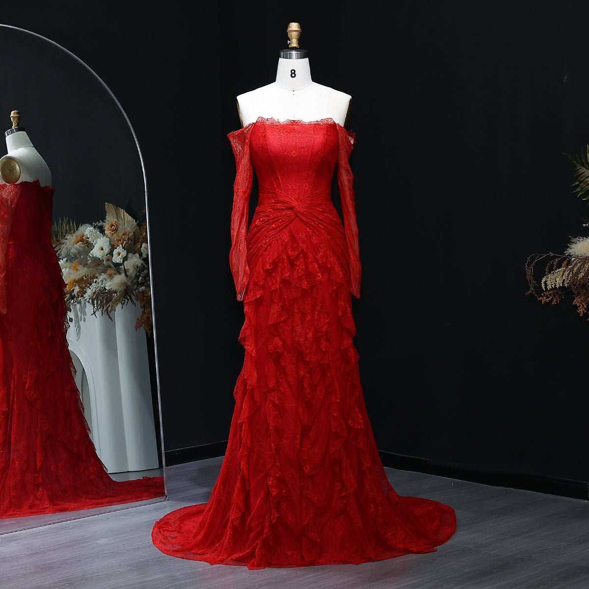 Luxury Turquoise Long Sleeves Mermaid Evening Dress SF519